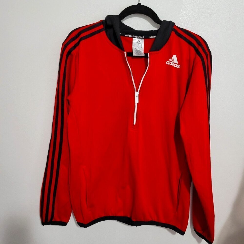 Adidas Y2K Red Shoulder Striped Hoodie Top Athleisure Women Size M
